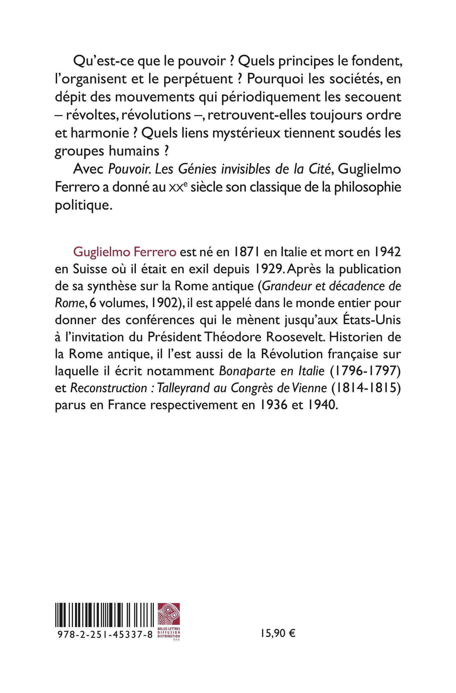 Pouvoir - Guglielmo Ferrero, Guglielmo Ferrero - BELLES LETTRES