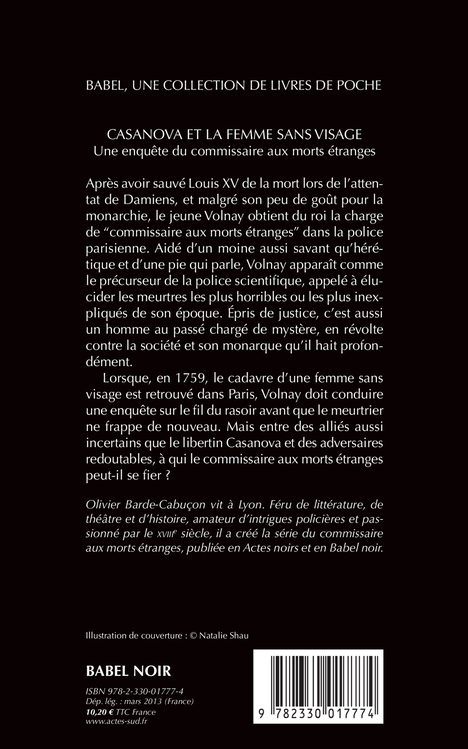 Casanova et la femme sans visage - Olivier Barde-Cabuçon, Olivier Barde-Cabuçon - ACTES SUD
