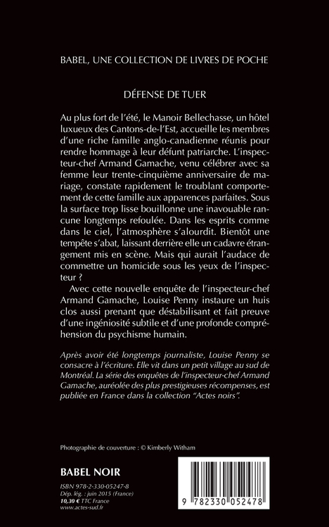 Défense de tuer - Louise Penny, Louise Chabalier, Claire Chabalier - ACTES SUD