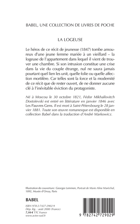 La Logeuse - Fédor Dostoïevski, André Markowicz - ACTES SUD