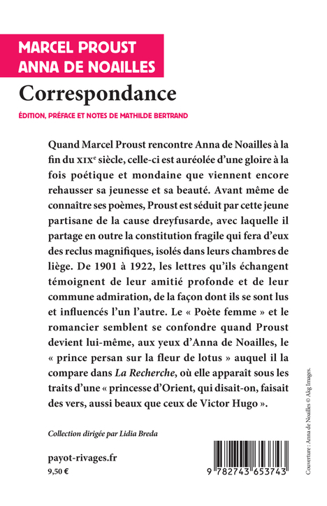 Correspondance - Anne De noailles, Marcel Proust, Mathilde Bertrand, Lidia Breda - RIVAGES