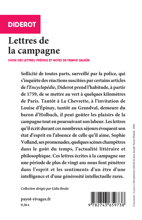 Lettres de la campagne - Denis Diderot, Franck Salaün - RIVAGES