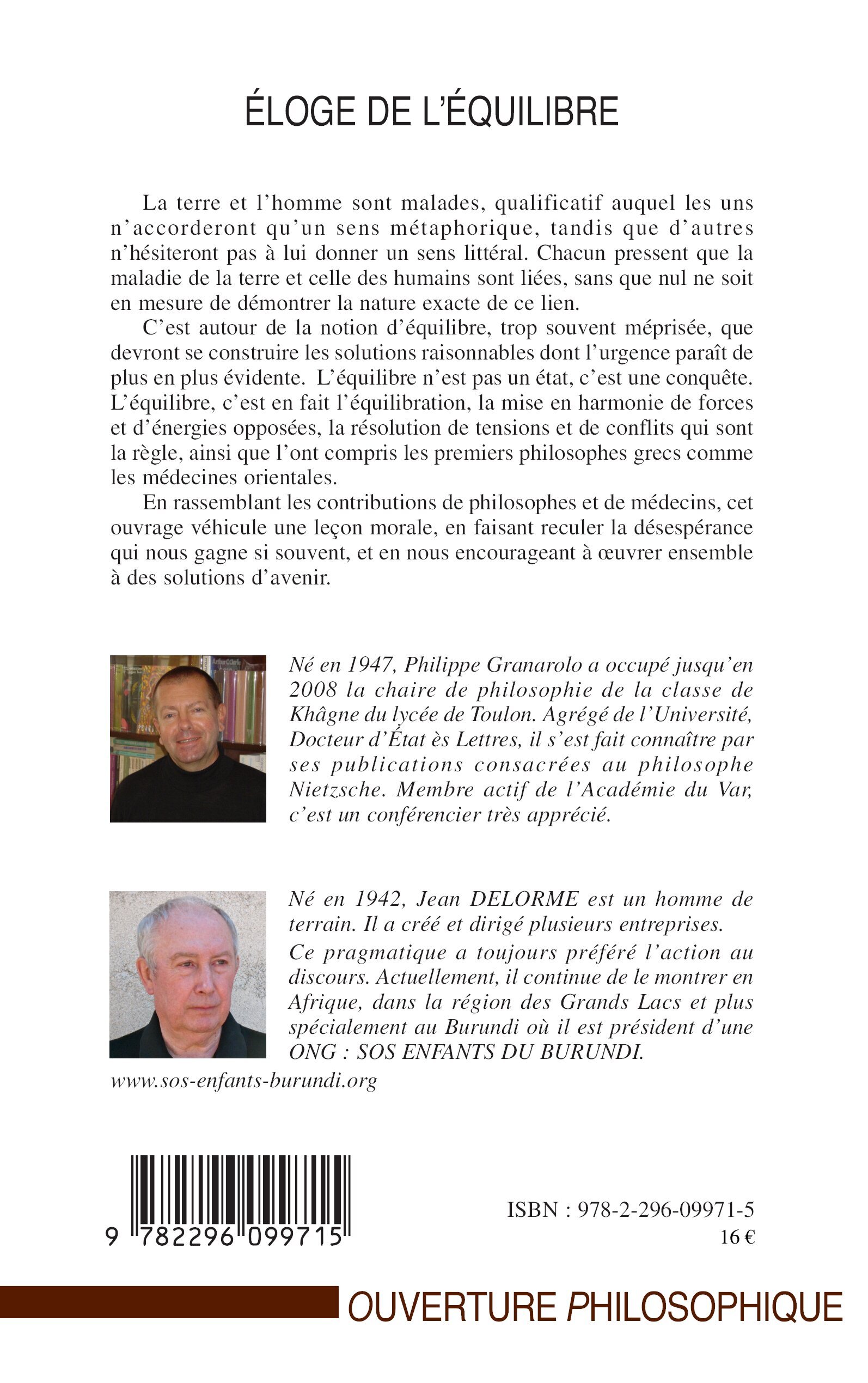 Eloge de l'équilibre - Philippe Granarolo, Jean Delorme - L'HARMATTAN