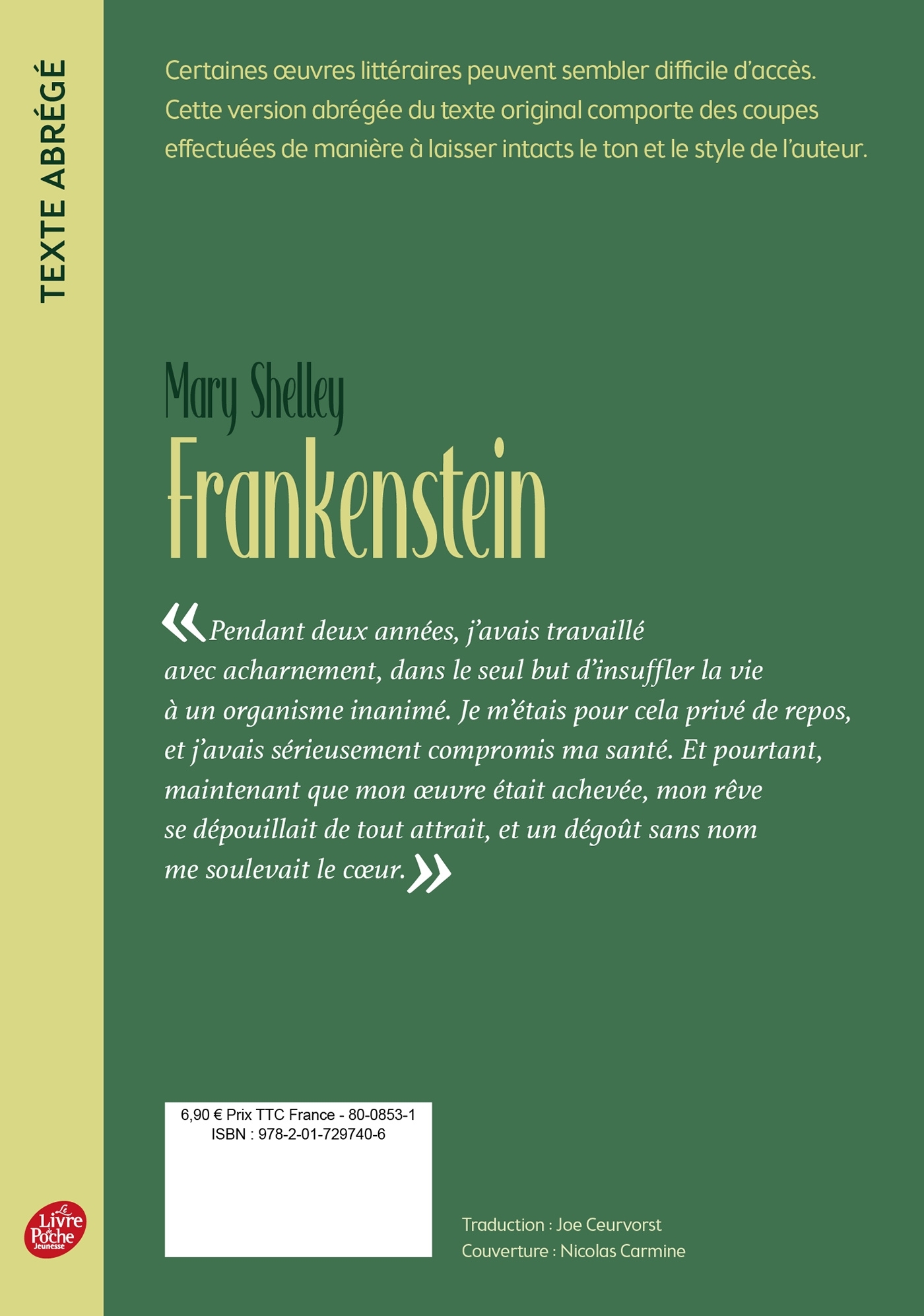 Frankenstein - Edition abrégée - SHELLEY MARY - POCHE JEUNESSE